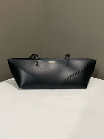 Open image in slideshow, Loewe Puzzle Fold Crop Shoulder Bag Black Calfskin