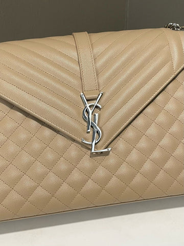 Open image in slideshow, Saint Laurent Envelope Bag Beige Caviar Leather