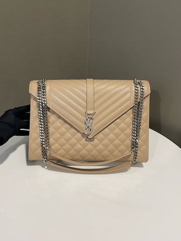 Open image in slideshow, Saint Laurent Envelope Bag Beige Caviar Leather