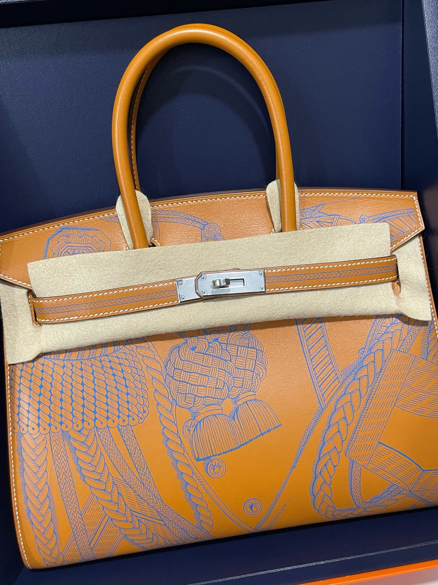 Hermes Birkin 30 Sellier Zouaves ET Dragons Natural Sable/ Bleu