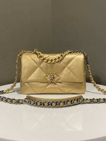 Open image in slideshow, Chanel 19 Flap Bag Golden