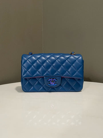 Open image in slideshow, Chanel 21P Quilted Mini Rectangular Blue Lambskin