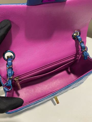 Open image in slideshow, Chanel 21P Quilted Mini Rectangular Blue Lambskin