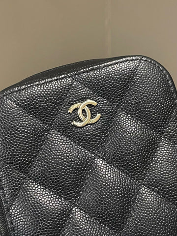 Open image in slideshow, Chanel Quilted Vertical Phone Chain Black Caviar