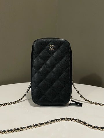 Open image in slideshow, Chanel Quilted Vertical Phone Chain Black Caviar
