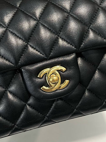 Open image in slideshow, Chanel Classic Quilted Small Double Flap Black Lambskin