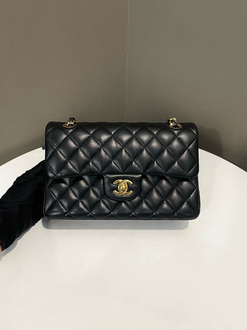 Open image in slideshow, Chanel Classic Quilted Small Double Flap Black Lambskin
