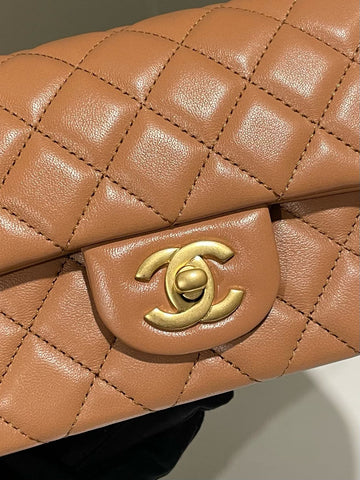 Open image in slideshow, Chanel Quilted Pearl Crush Mini Rectangular Caramel Lambskin