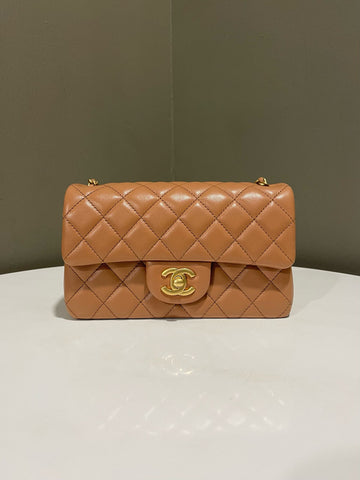 Open image in slideshow, Chanel Quilted Pearl Crush Mini Rectangular Caramel Lambskin