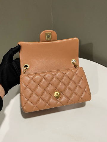 Open image in slideshow, Chanel Quilted Pearl Crush Mini Rectangular Caramel Lambskin