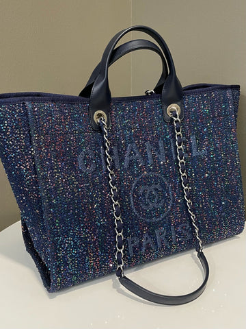 Open image in slideshow, Chanel Sequin Deauville Tote Midnight / Multicolor Sequin