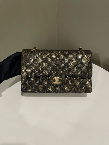 Open image in slideshow, Chanel Classic Quilted Lace Medium Double Flap Black Gold
