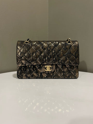 Open image in slideshow, Chanel Classic Quilted Lace Medium Double Flap Black Gold