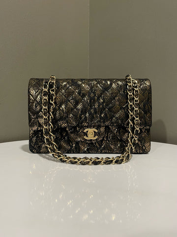 Open image in slideshow, Chanel Classic Quilted Lace Medium Double Flap Black Gold