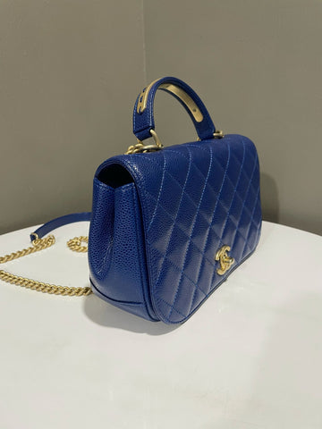 Open image in slideshow, Chanel Quilted Top Handle Flap Electric Blue Caviar