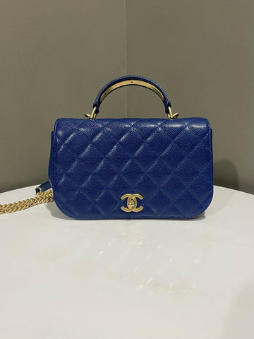 Open image in slideshow, Chanel Quilted Top Handle Flap Electric Blue Caviar