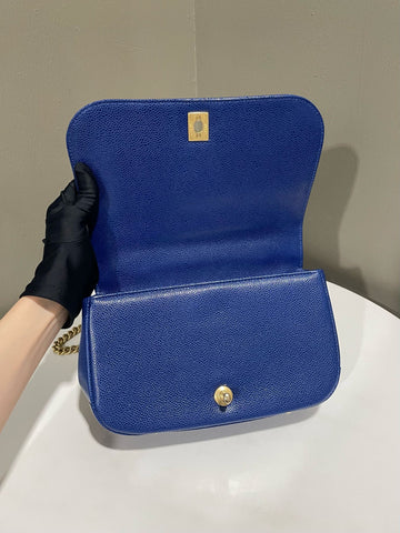 Open image in slideshow, Chanel Quilted Top Handle Flap Electric Blue Caviar