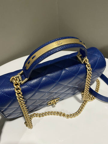 Open image in slideshow, Chanel Quilted Top Handle Flap Electric Blue Caviar