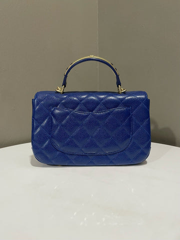 Open image in slideshow, Chanel Quilted Top Handle Flap Electric Blue Caviar