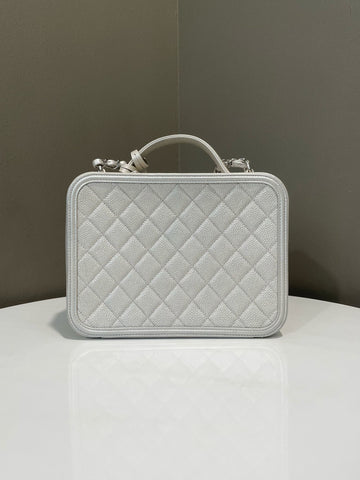Open image in slideshow, Chanel Filigree Vanity Case Silver Caviar