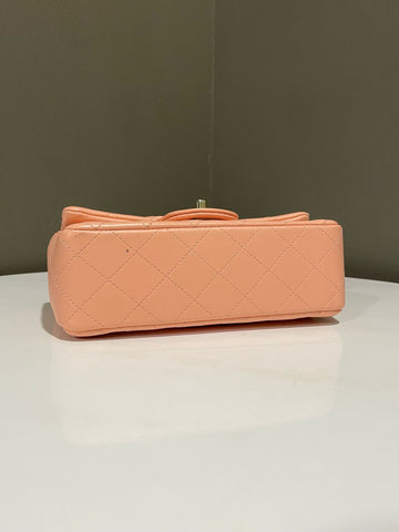Open image in slideshow, Chanel 22C Classic Quilted Mini Rectangular Peach Stiff Lambskin