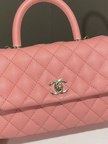 Open image in slideshow, Chanel Quilted Coco Handle Sakura Pink Caviar