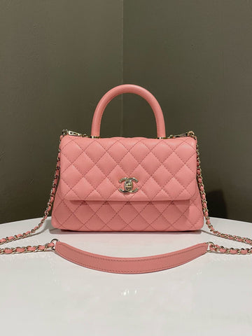 Open image in slideshow, Chanel Quilted Coco Handle Sakura Pink Caviar