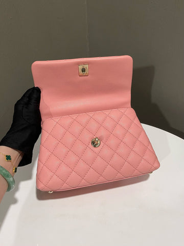 Open image in slideshow, Chanel Quilted Coco Handle Sakura Pink Caviar
