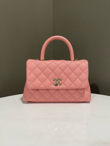 Open image in slideshow, Chanel Quilted Coco Handle Sakura Pink Caviar