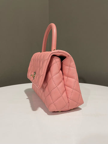 Open image in slideshow, Chanel Quilted Coco Handle Sakura Pink Caviar