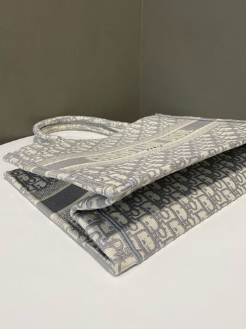 Open image in slideshow, Dior Book Tote Grey Oblique Embroidery