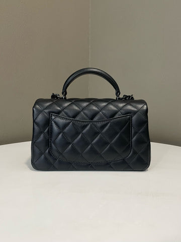 Open image in slideshow, Chanel Quilted Top Handle Mini Rectangular So Black Stiff Lambskin