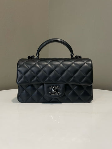 Open image in slideshow, Chanel Quilted Top Handle Mini Rectangular So Black Stiff Lambskin