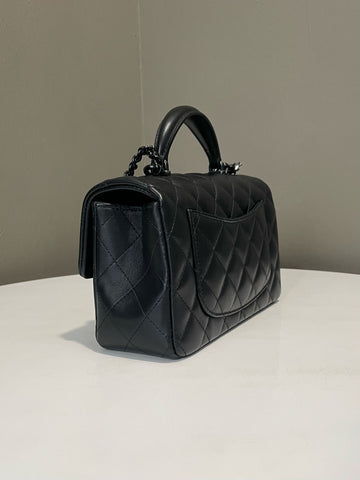 Open image in slideshow, Chanel Quilted Top Handle Mini Rectangular So Black Stiff Lambskin