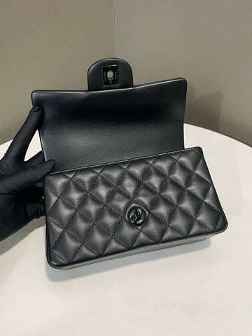 Open image in slideshow, Chanel Quilted Top Handle Mini Rectangular So Black Stiff Lambskin