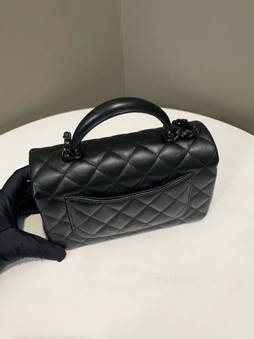 Open image in slideshow, Chanel Quilted Top Handle Mini Rectangular So Black Stiff Lambskin