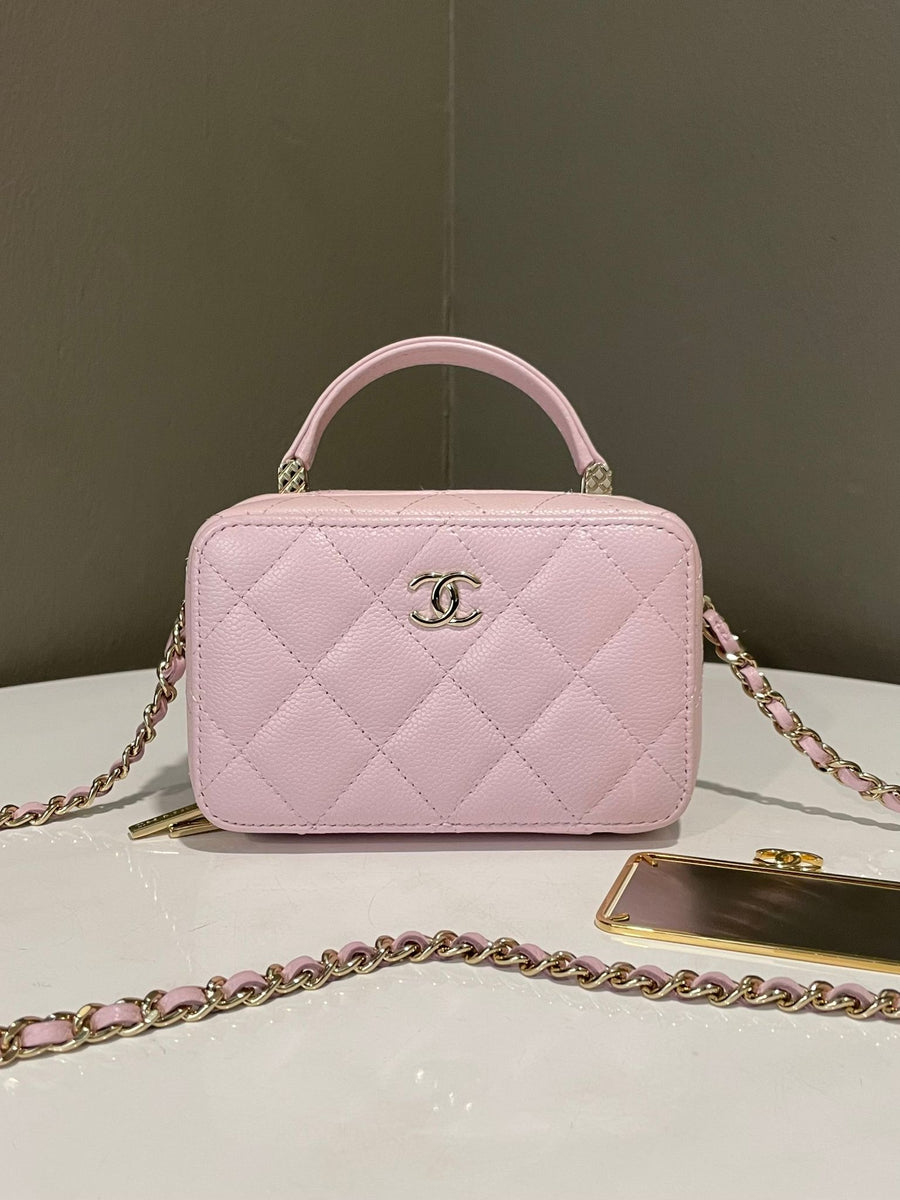 Chanel Top Handle Vanity Case Rose Clair Lilac Caviar