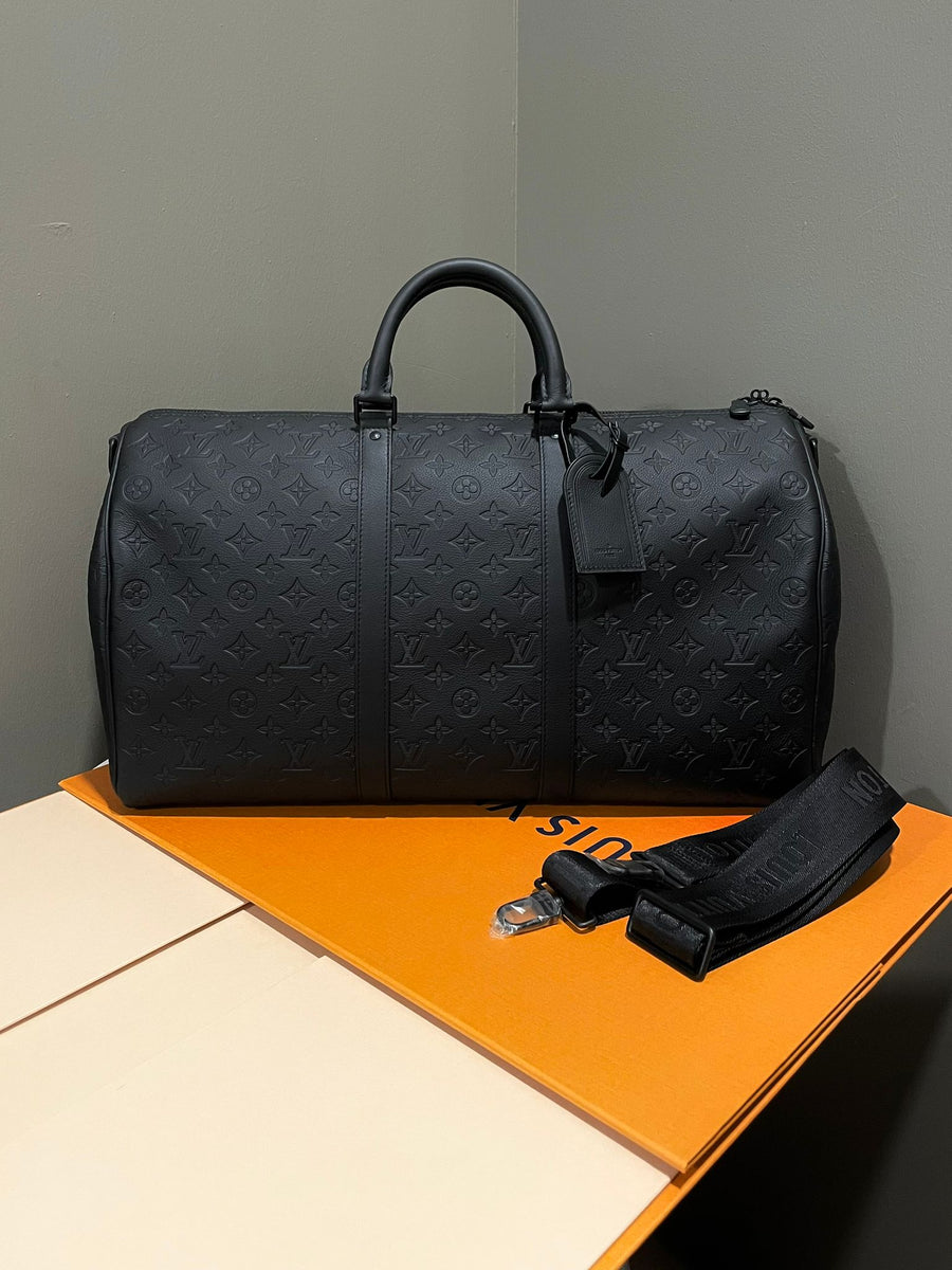 【美品】Louis Vuitton Shadow Keepall 50 BLK Keepall Bandoulière 50 Monogram Shadow Leather - Discontinued