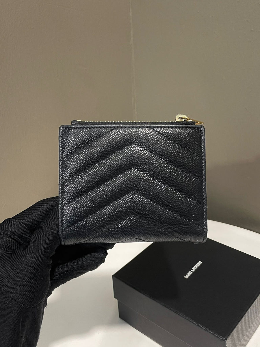 Saint Laurent YSL Monogram Wallet Black Grained Leather
