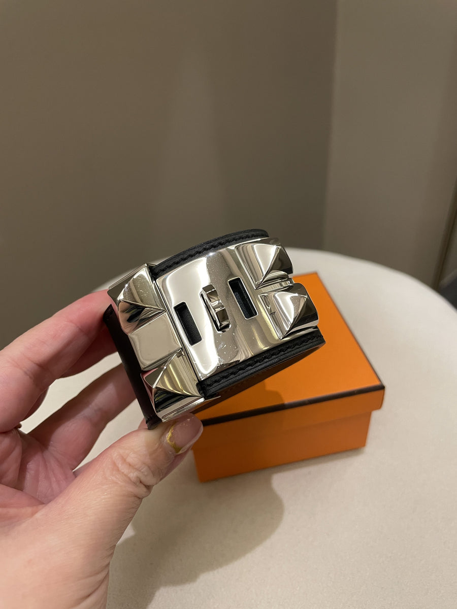【出会えた一点物】HERMES CDCブレスレットブラック HERMES BLACK CDC COLLIER DE CHIEN BRACELET BANGLE CUFF