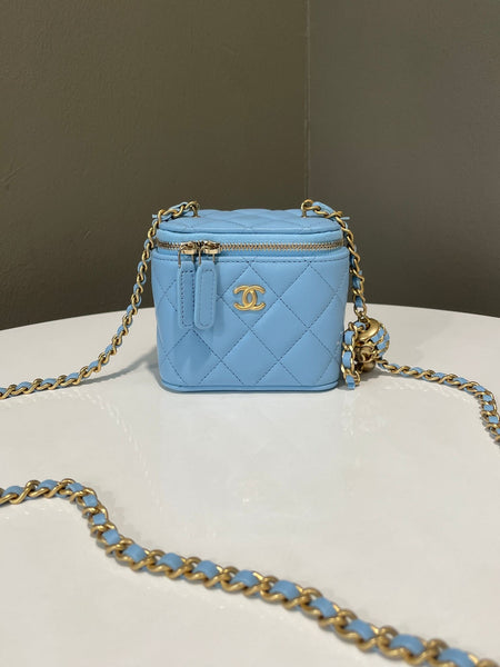 Chanel Quilted Pearl Crush Mini Vanity Cube Sky Blue Lambskin - Main Image