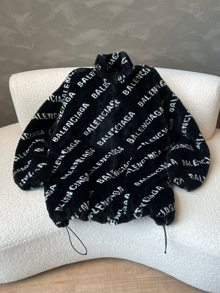 Balenciaga All Over Fluffy Jacket Black / White