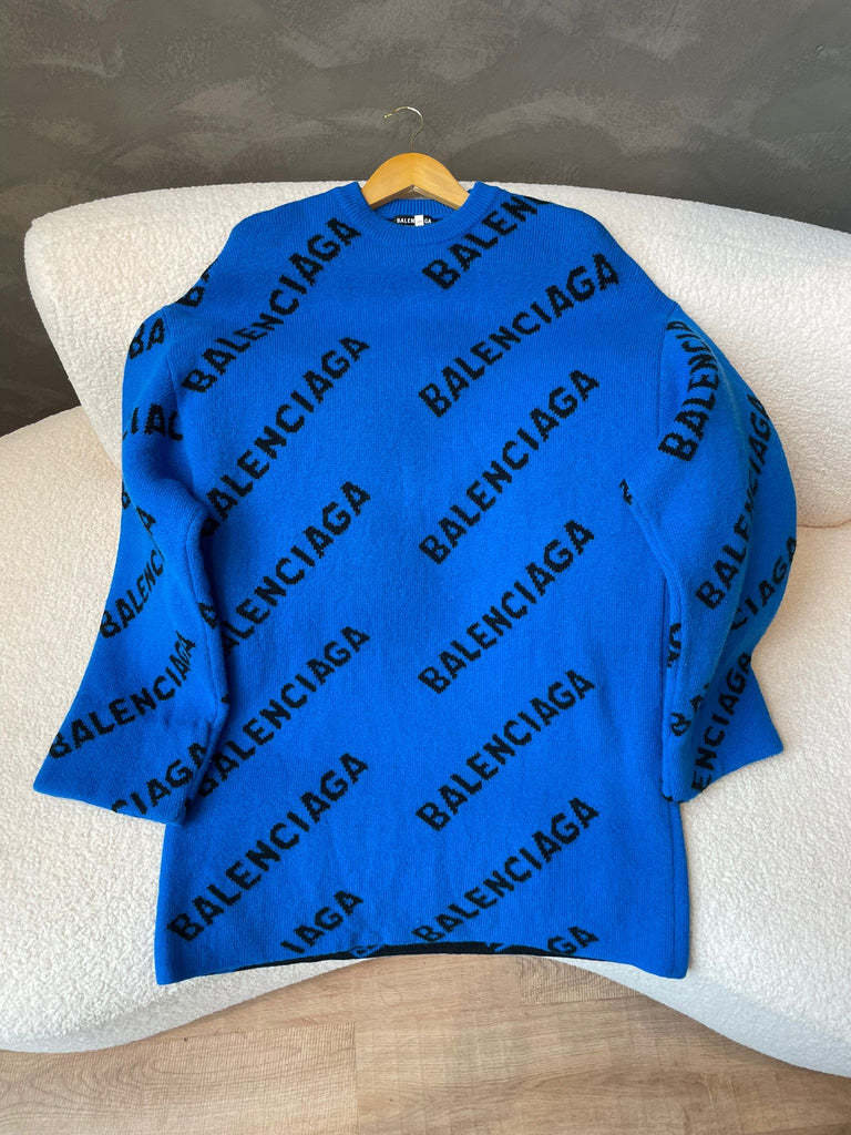 Balenciaga Allover Logo Long Sweater Blue / Black