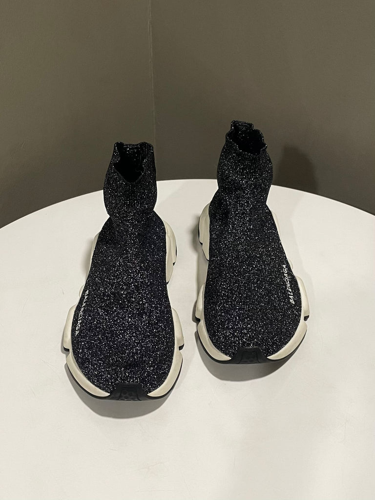 Balenciaga Speed Seakers Black Glitter Knit Fabric Size 36