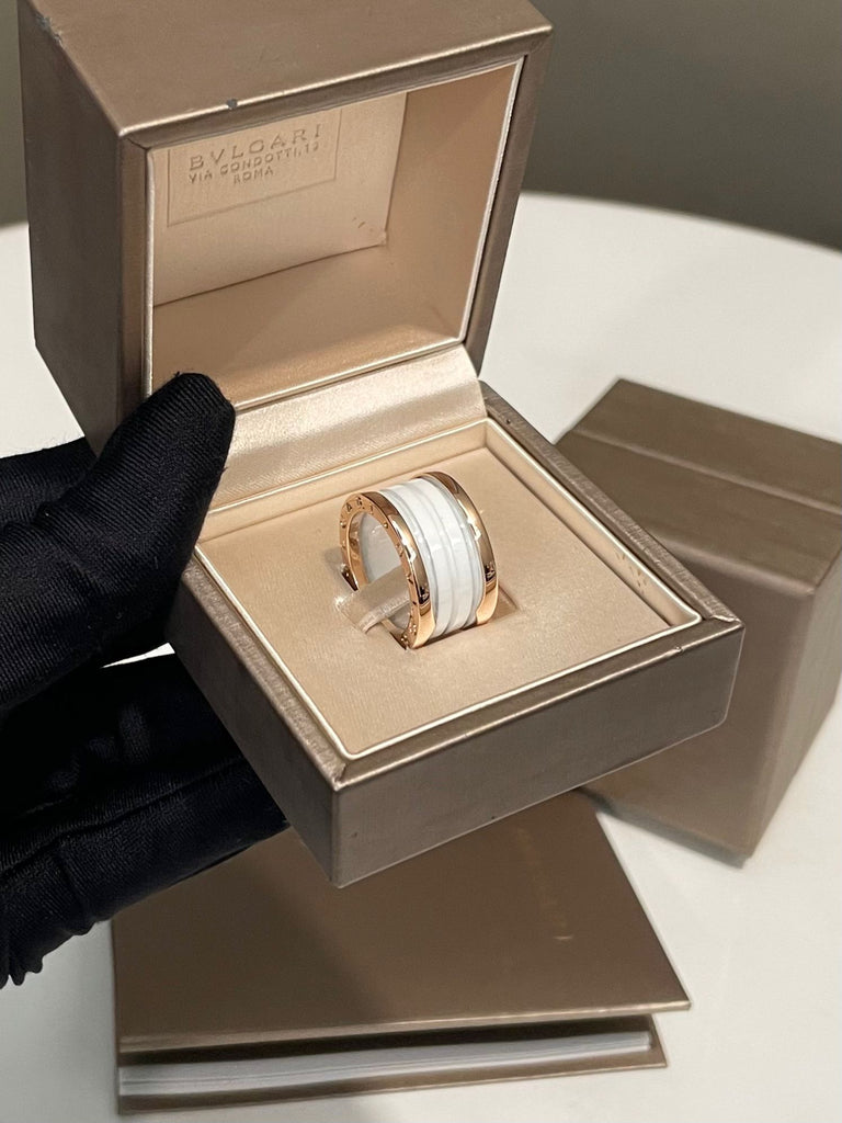 Bvlgari B.zero1 Ring 18K Rose Gold White Ceramic Size 53