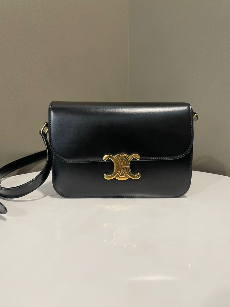 Celine Classic Triomphe Bag Black Shiny Calfskin