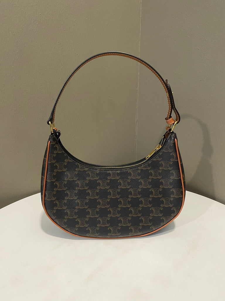 Celine Medium Ava Bag Triomphe Canvas / Tan Calfskin