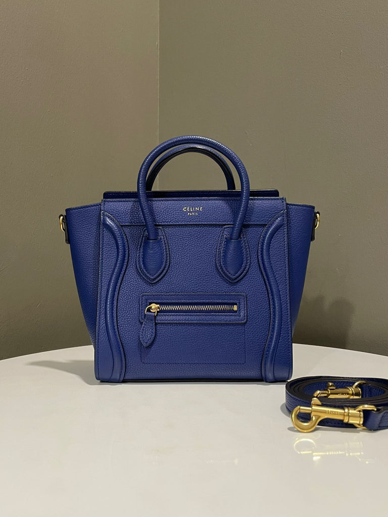 Celine Nano Luggage Tote Bag Electric Blue Grainy Leather