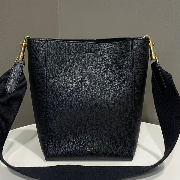 Celine Sangle Bucket Bag Black Grained Calfskin