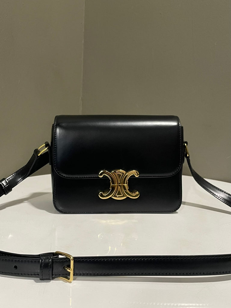 Celine Teen Triomphe Bag Black Shiny Calfskin